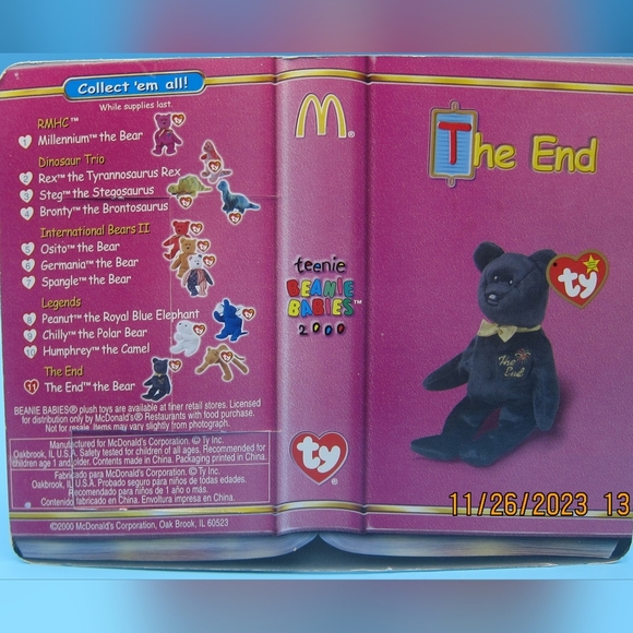 TY TEENIE BEANIE BABIES BEAR  🐻 Pre-owned McDonalds The End - Picture 2 of 2